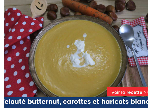 Velouté butternut, carottes et haricots blancs